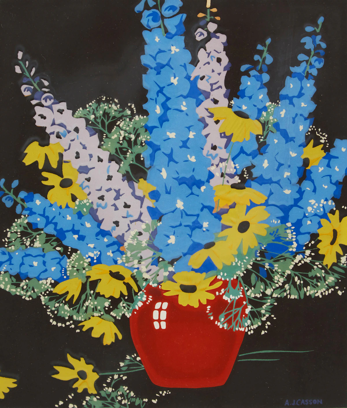 Alfred Joseph Casson, Delphiniums and Daisies, colour silkscreen