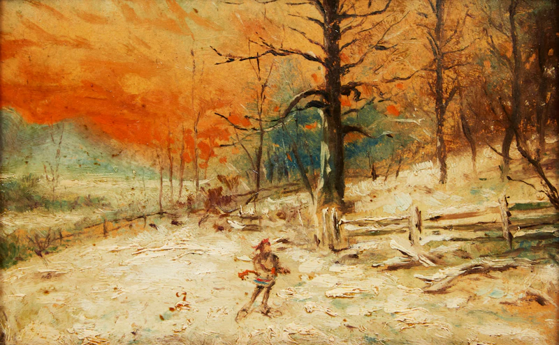 Snowshoer in Landscape by 20th Century Canadian School