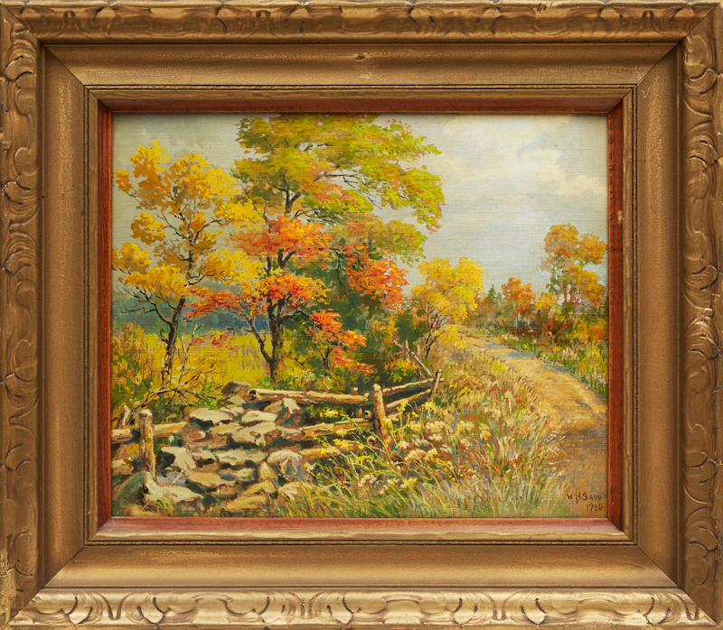 William Harvey Sadd, Autumn Landscape, oil on card, 1946 - view 2