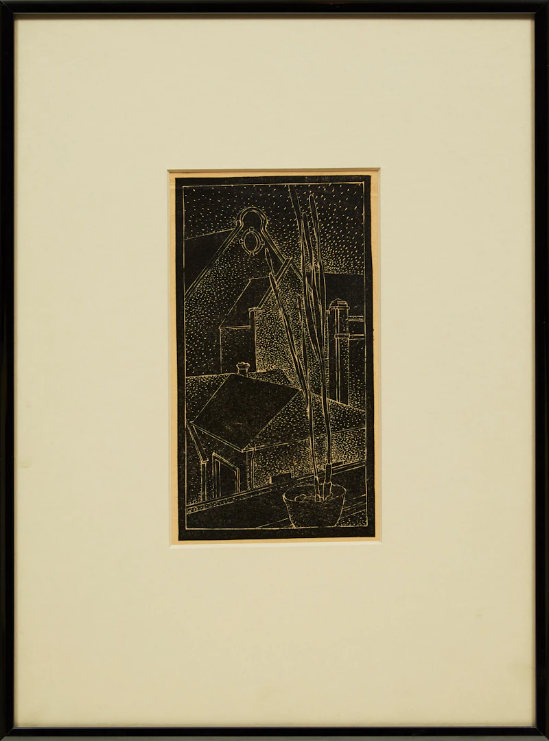 Lionel LeMoine FitzGerald, View from Studio Window with Iris, linocut - view 2