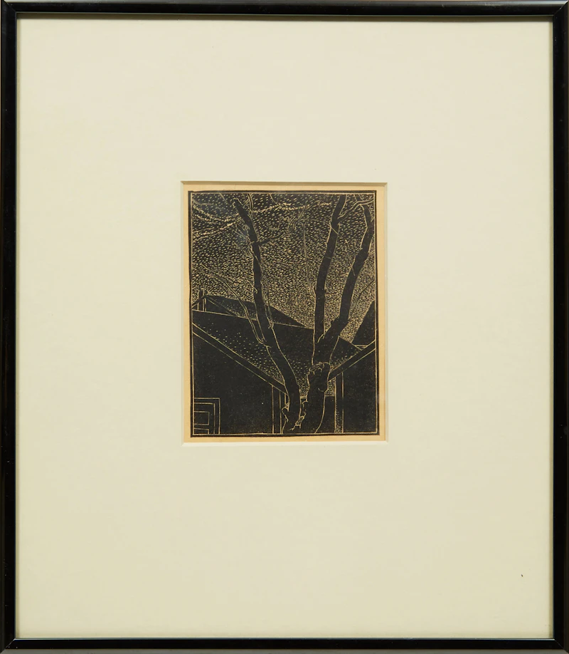 Lionel LeMoine FitzGerald, Backyard with Garage, linocut - view 2