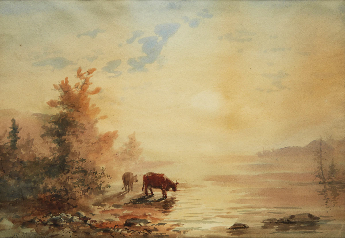 Marmaduke Matthews, Cattle Watering, watercolour
