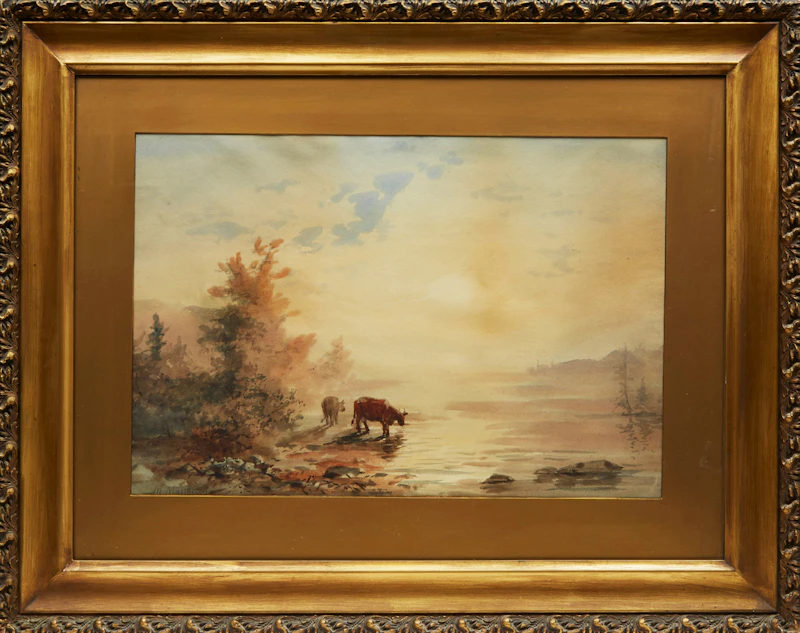 Marmaduke Matthews, Cattle Watering, watercolour - view 2
