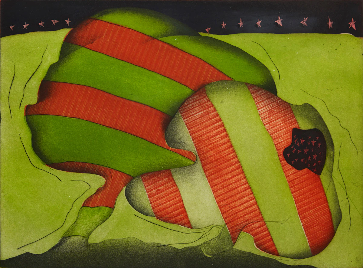 John Esler, Night Trees, colour etching, 1973