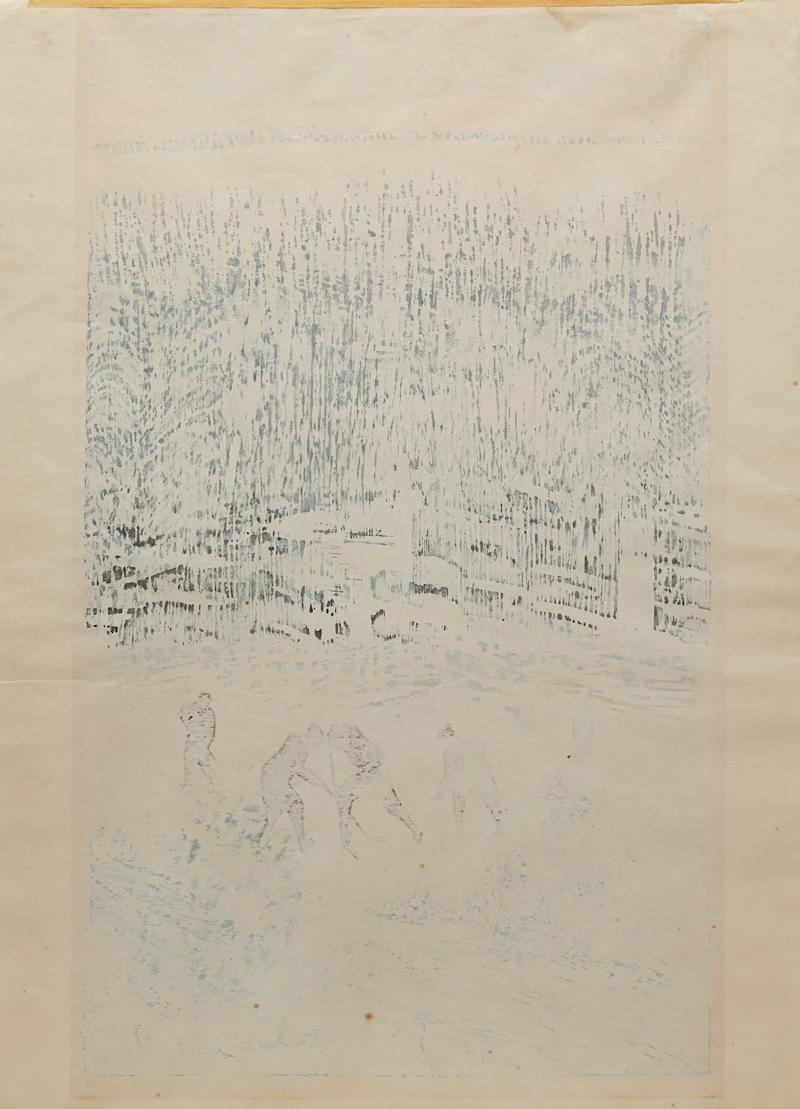 René Derouin, Les petits fils a menand, colour woodcut, 1957 - view 2