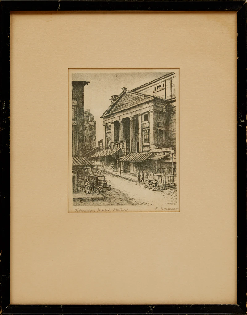 Ernst Neumann, Dominion Square, Montreal; Bonsecours Market, Montreal; Nelson Monument, Montreal, three etchings - view 5