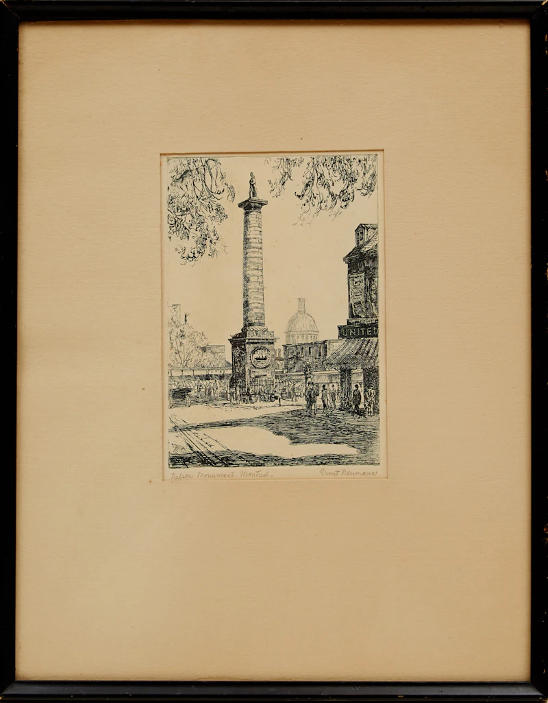 Ernst Neumann, Dominion Square, Montreal; Bonsecours Market, Montreal; Nelson Monument, Montreal, three etchings - view 7