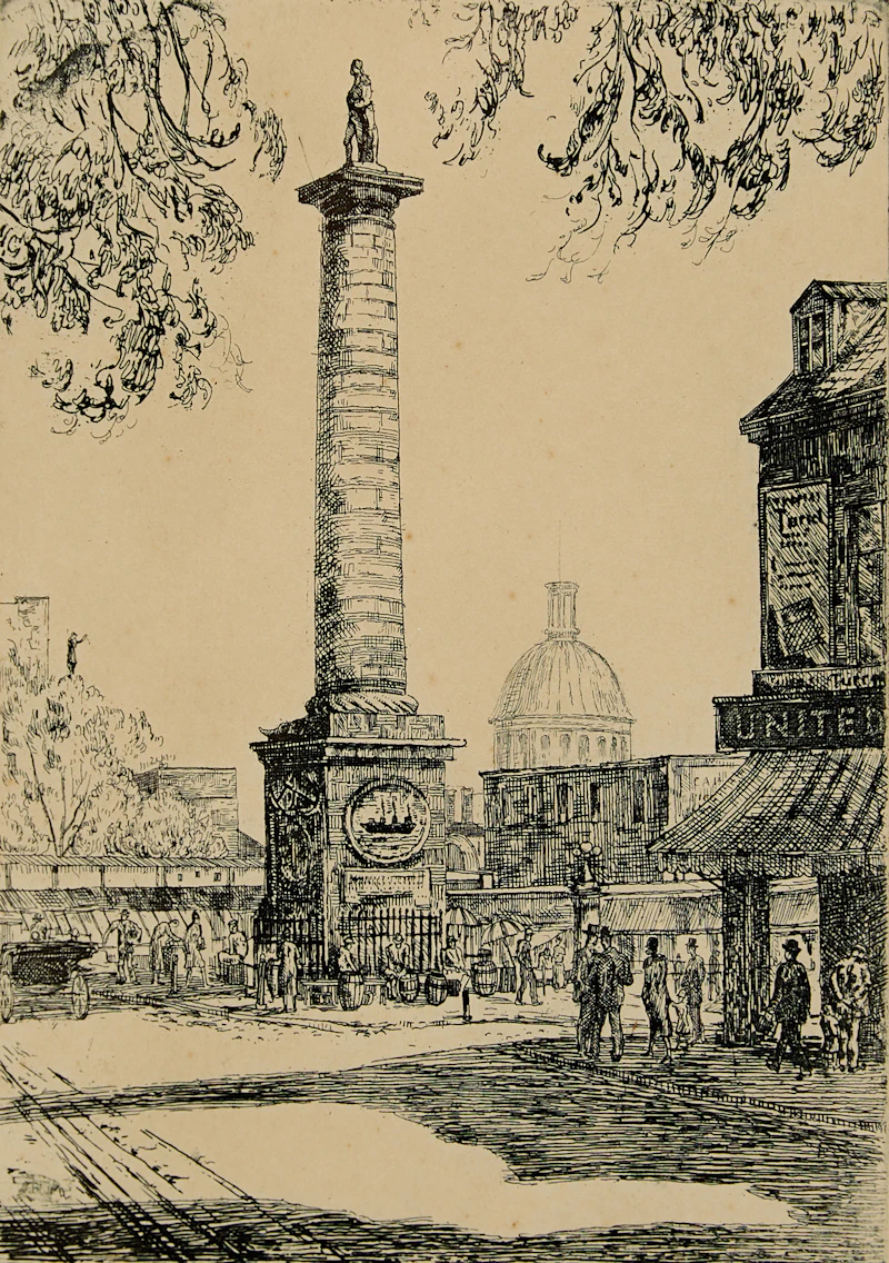 Ernst Neumann, Dominion Square, Montreal; Bonsecours Market, Montreal; Nelson Monument, Montreal, three etchings - view 8