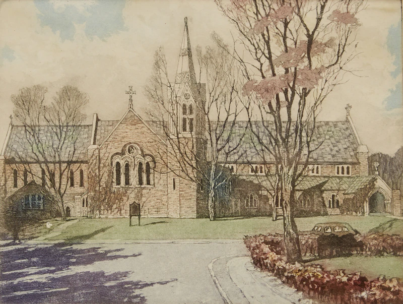 Nicholas Hornyansky, St. Clement’s Church, North Toronto, colour aquatint - view 2