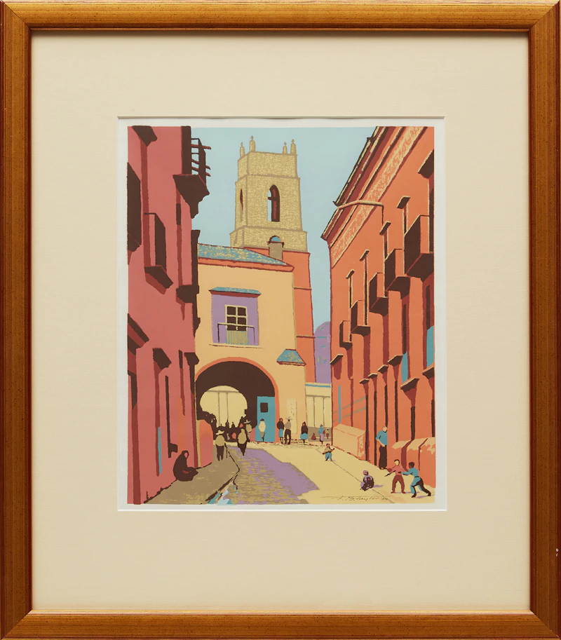 Frederick Bourchier Taylor, Untitled Street Scene (Mexican Village), colour serigraph, 1954 - view 2