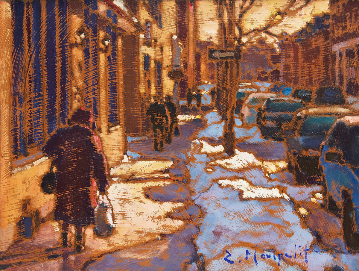Raphael Montpetit, Mile-End, Rue St. Viateur, Montréal, oil on board, 2017