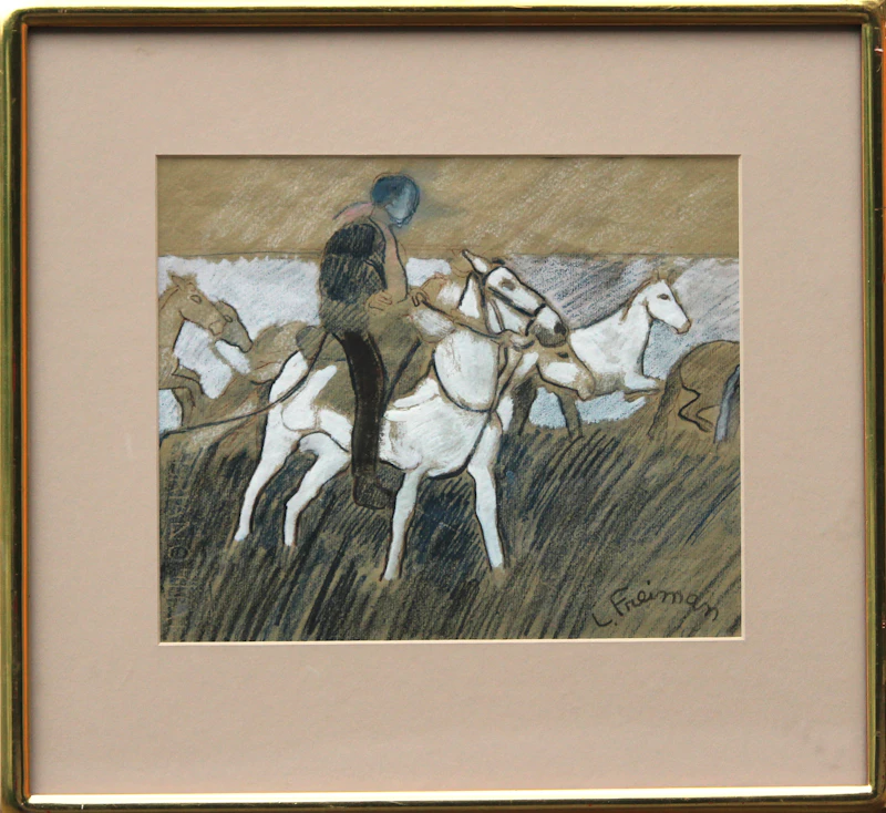 Lillian Freiman, Horses and Rider, pastel - view 2