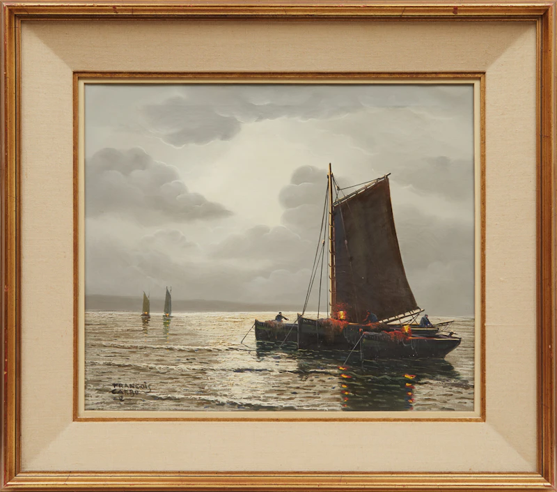 François Carbu, Retour de la pêche au clair de lune (Bretagne), oil on canvas - view 2