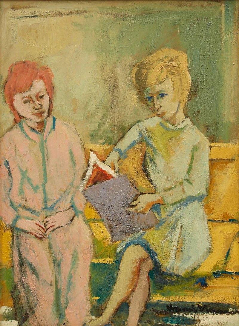 Henri Leopold Masson, Two Women Reading, oil on masonite - view 2