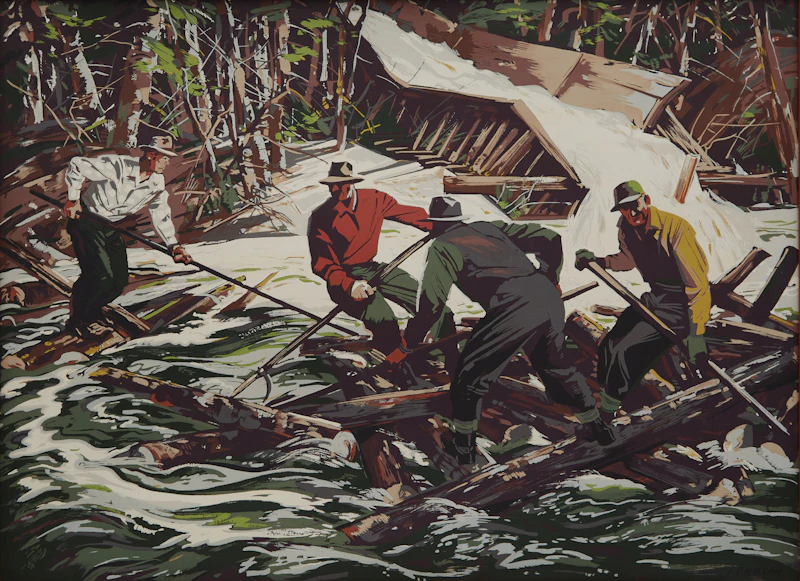 Joseph Sidney Hallam, Log Driving, Sampson Matthews silkscreen - view 2