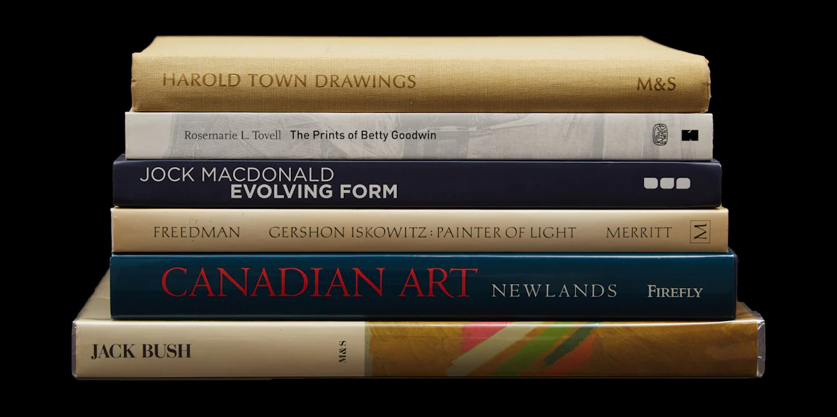 Books and Reference, Gershon Iskowitz-Painter of Light; Harold Town-Drawings; Canadian Art-From its Beginnings to 2000; Jack Bush; Jock Macdonald-Evolving Form; The Prints of Betty Goodwin, six books