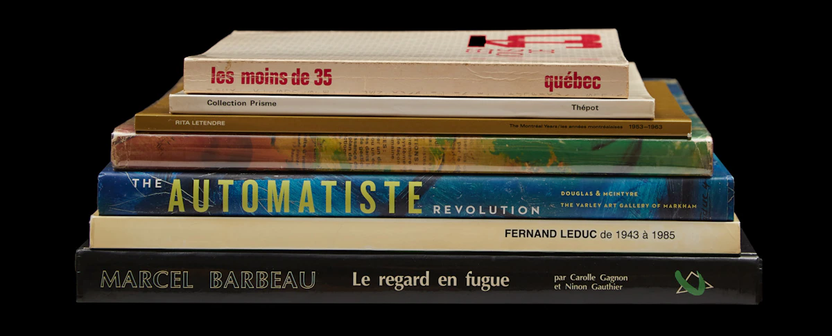 Books and Reference, Les moins de 35; Thépot; Marcel Barbeau-Le regard en fugue; Rita Letendre-The Montréal Years; Fernand Leduc de 1943 à 1985; The Automatiste Revolution; 16 Quebec Painters in their Milieu, seven books