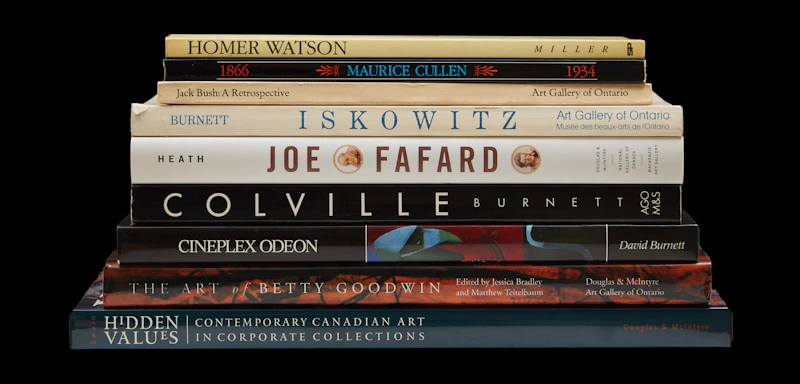 Cineplex Odeon-The First Ten Years; Maurice Cullen-1866-1934; Colville; Homer Watson-The Man of Doon; Jack Bush-A Retrospective; Hidden Values-Contemporary Canadian Art in Corporate Collections; Joe Fafard; Iskowitz; The Art of Betty Goodwin by Books and Reference