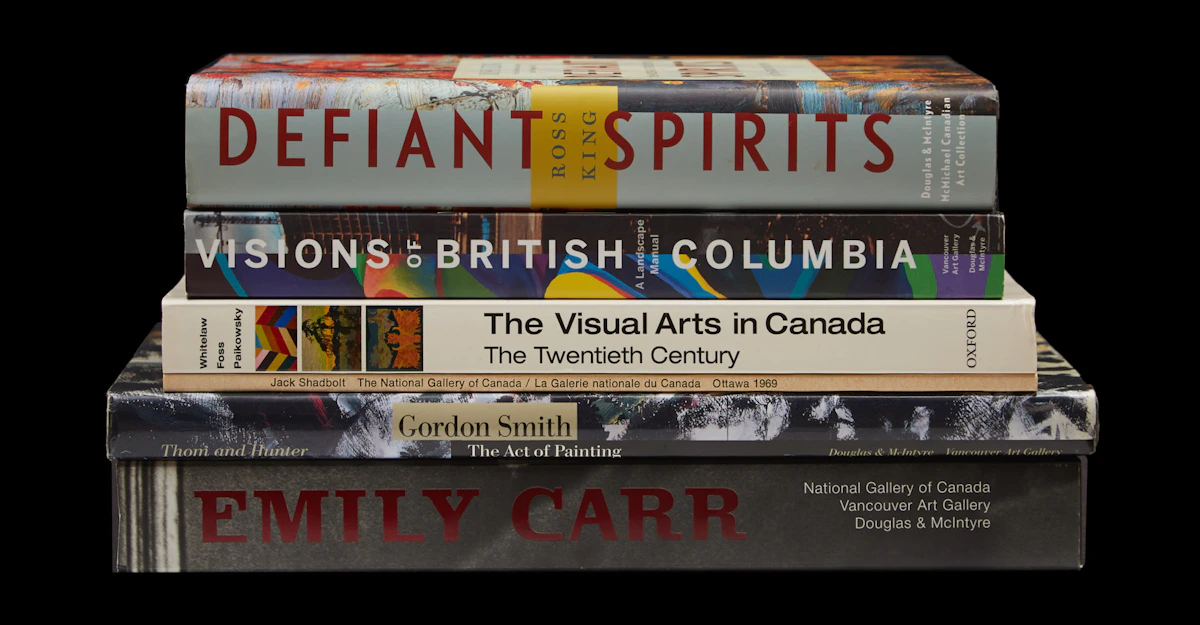 Books and Reference, Defiant Spirits; Jack Shadbolt; The Visual Arts in Canada-The Twentieth Century; Visions of British Columbia-A Landscape Manual; Gordon Smith-The Act of Painting; Emily Carr, six books