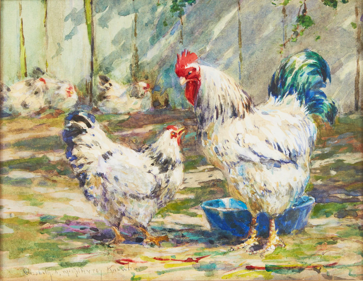 Elizabeth Annie McGillivray Knowles, Rooster and Hen, watercolour