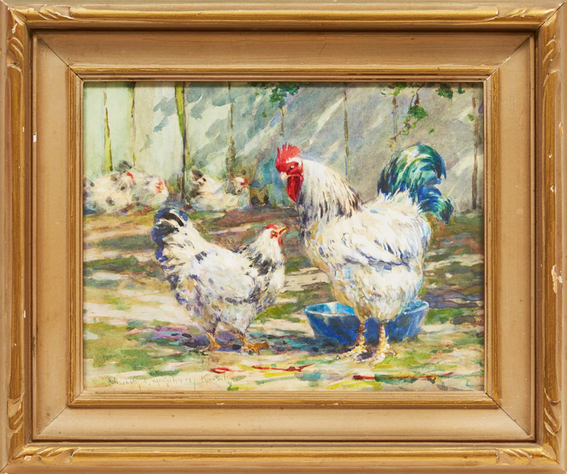 Elizabeth Annie McGillivray Knowles, Rooster and Hen, watercolour - view 2