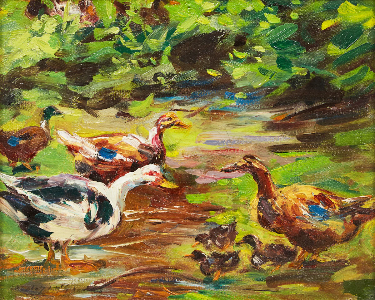 Elizabeth Annie McGillivray Knowles, Ducks and Ducklings, oil on board