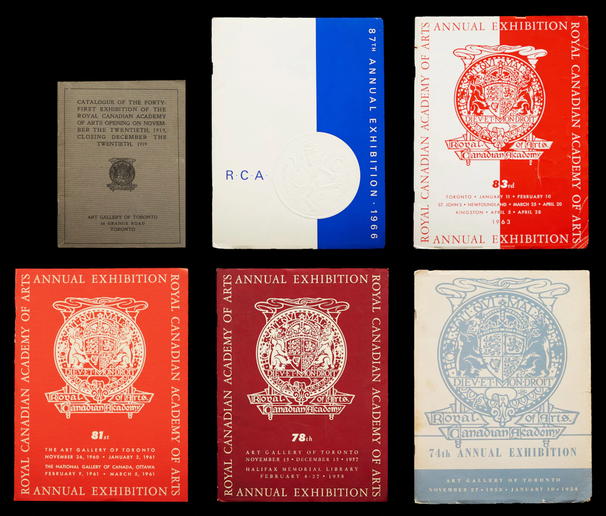 Books and Reference, Royal Canadian Academy Catalogues (1919, 1953, 1958, 1960, 1963 & 1966), six exhibition catalogues