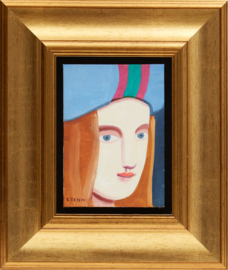Louise Scott, Girl in a Striped Hat, oil on canvas - view 2