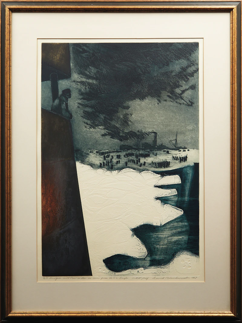 David Lloyd Blackwood, S.S. Imogene with Crew on Ice as Seen from the S.S. Eagle, etching and relief print, 1967 - view 2