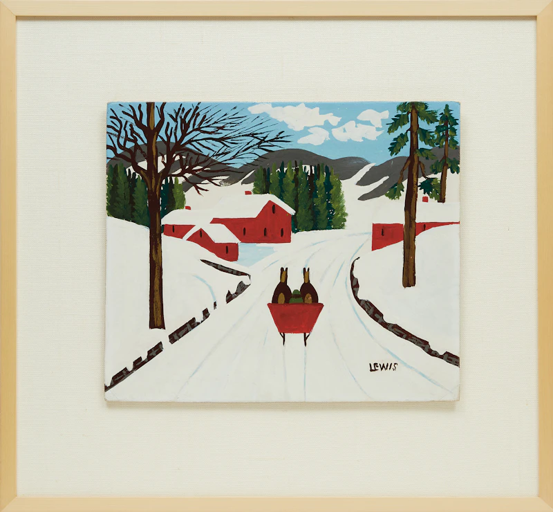 Maud Lewis, Red Sleigh on a Country Road, oil on board - view 2