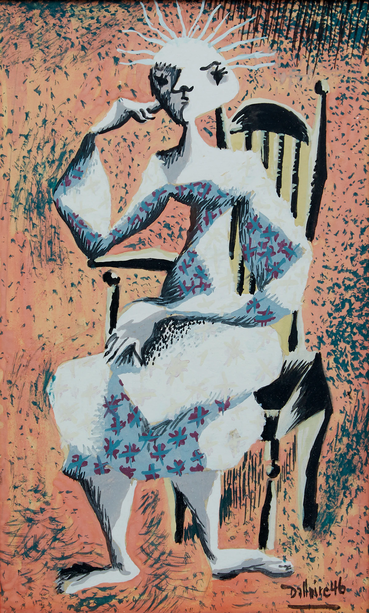 Jean-Philippe Dallaire, Femme assise, gouache on paper, 1946