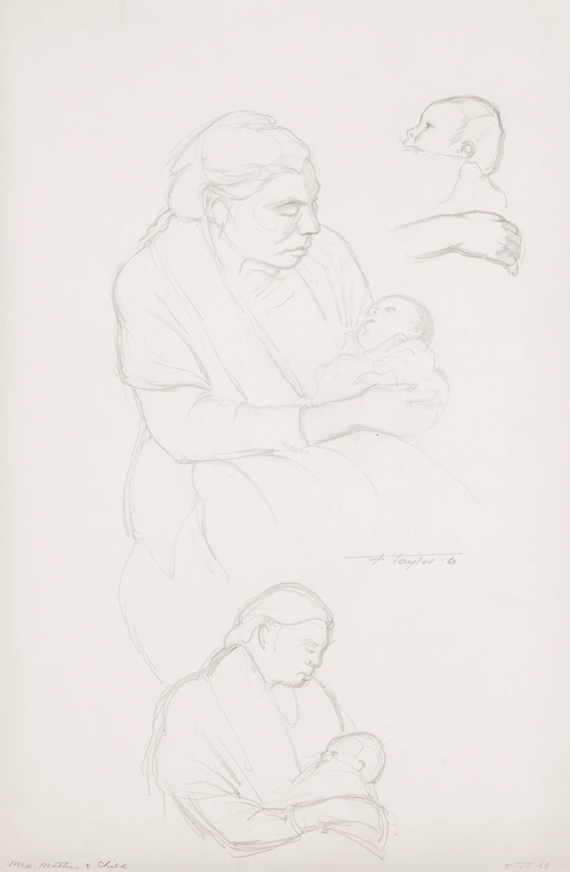 Frederick Bourchier Taylor, Four Works: Female Nude; Study of a Model at Byam Shaw School; Mexican Mother and Child; Miguel Ramirez Redondo, pencil on paper (4) - view 4