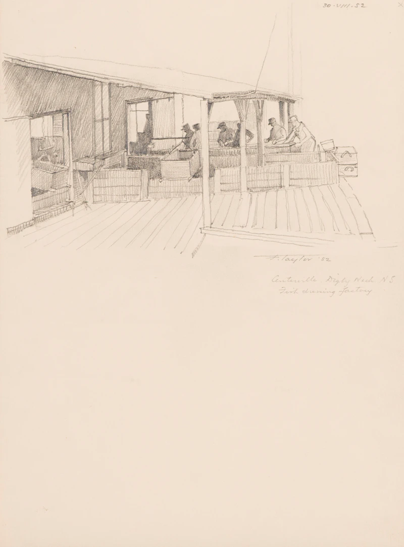 Frederick Bourchier Taylor, Centerville Digby Neck., NS., Fish Dressing Factory; Seated Nude/Woman in a Chair; , assorted media on paper (3) - view 2