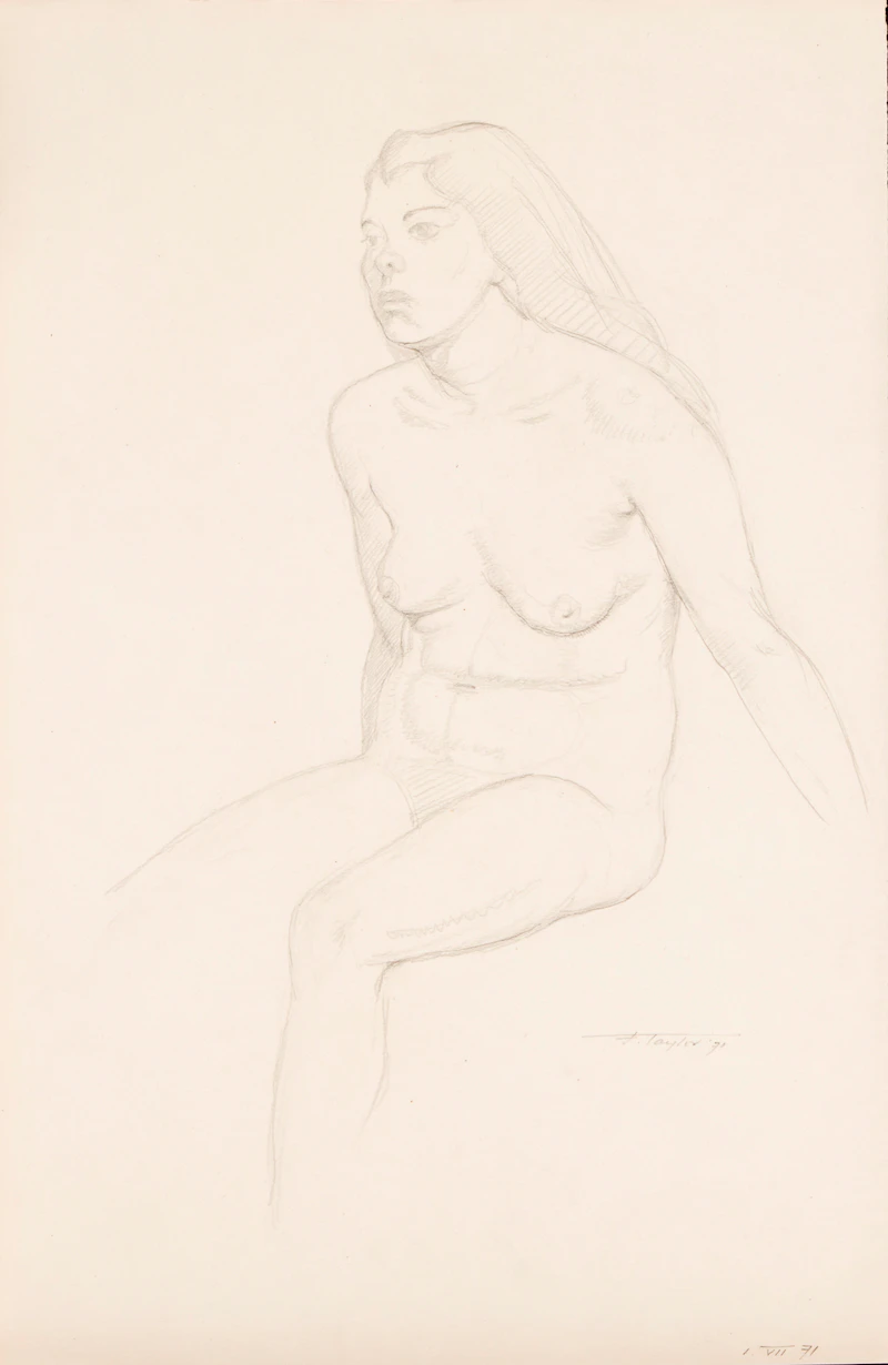 Frederick Bourchier Taylor, Centerville Digby Neck., NS., Fish Dressing Factory; Seated Nude/Woman in a Chair; , assorted media on paper (3) - view 5