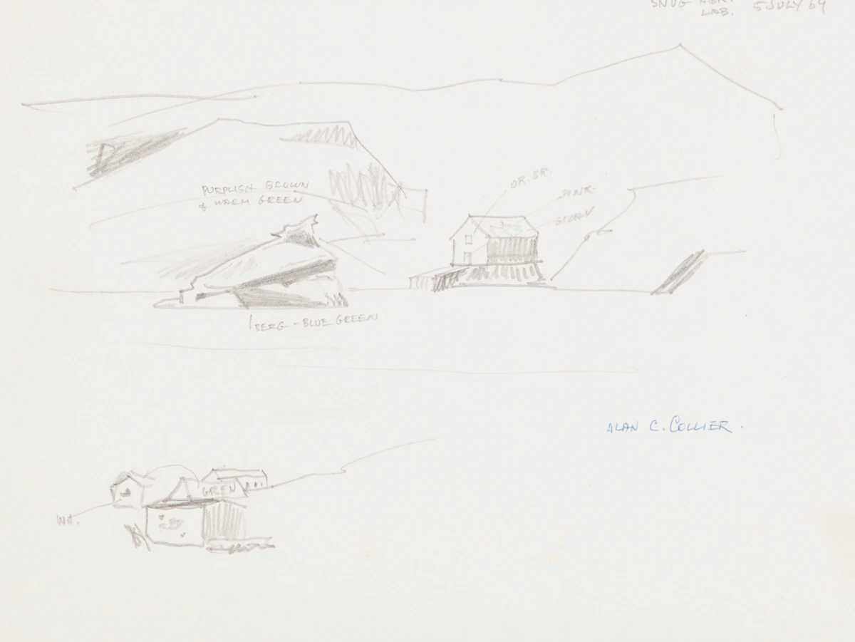 Alan Caswell Collier, Snug Harbour, Labrador , pencil on paper, 1969