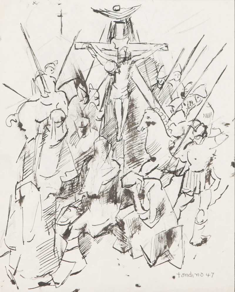 Crucifixion Scene; Three Men Meeting; Abstract Collage by Gentile Tondino