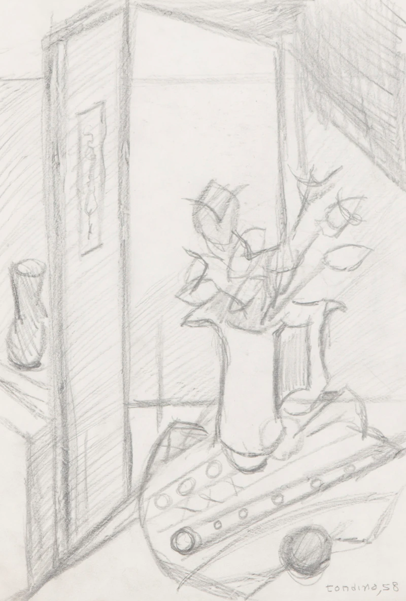 Three Works: House in Forest; Still Life; Girl Playing Flute by Gentile Tondino