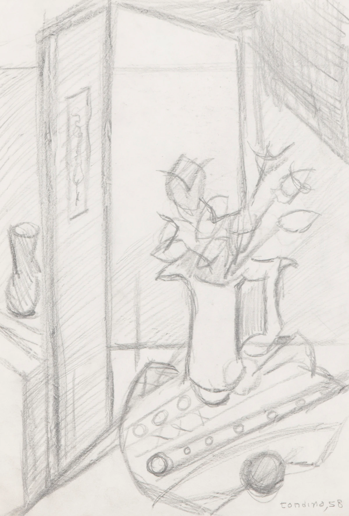 Gentile Tondino, Three Works: House in Forest; Still Life; Girl Playing Flute, assorted media on paper (3)