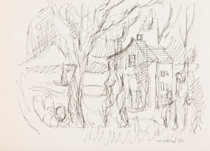Gentile Tondino, Three Works: House in Forest; Still Life; Girl Playing Flute, assorted media on paper (3) - view 2