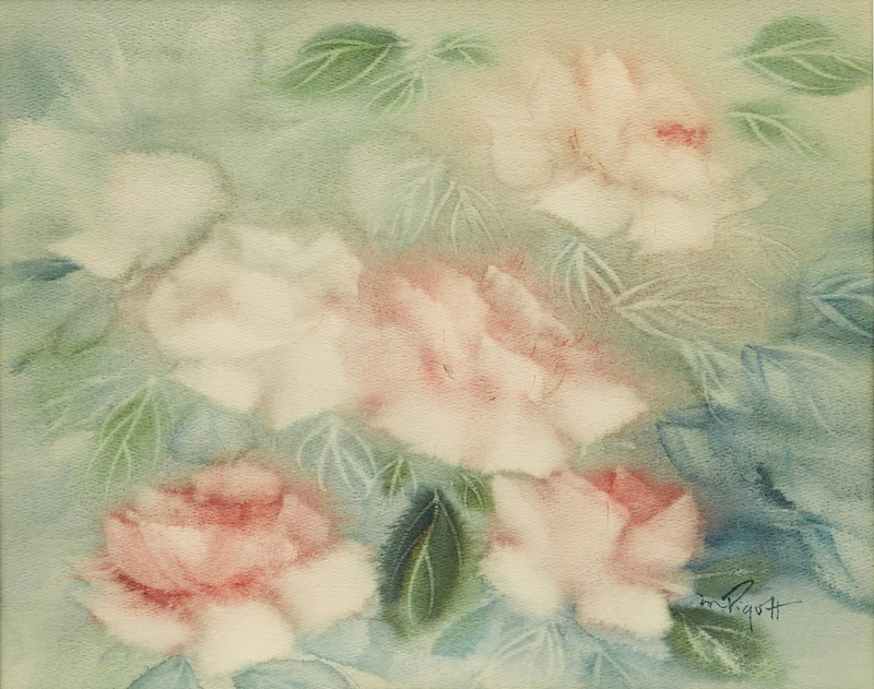 Marjorie Pigott, Pink Beauty; Yellow Roses, two watercolours - view 4