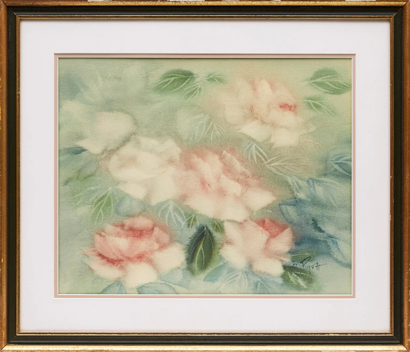 Marjorie Pigott, Pink Beauty; Yellow Roses, two watercolours - view 5