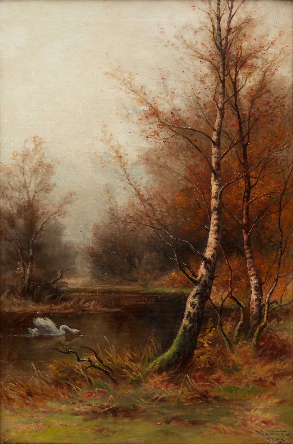 Frederick Arthur Verner, Swan in a Pond, oil on canvas, 1898