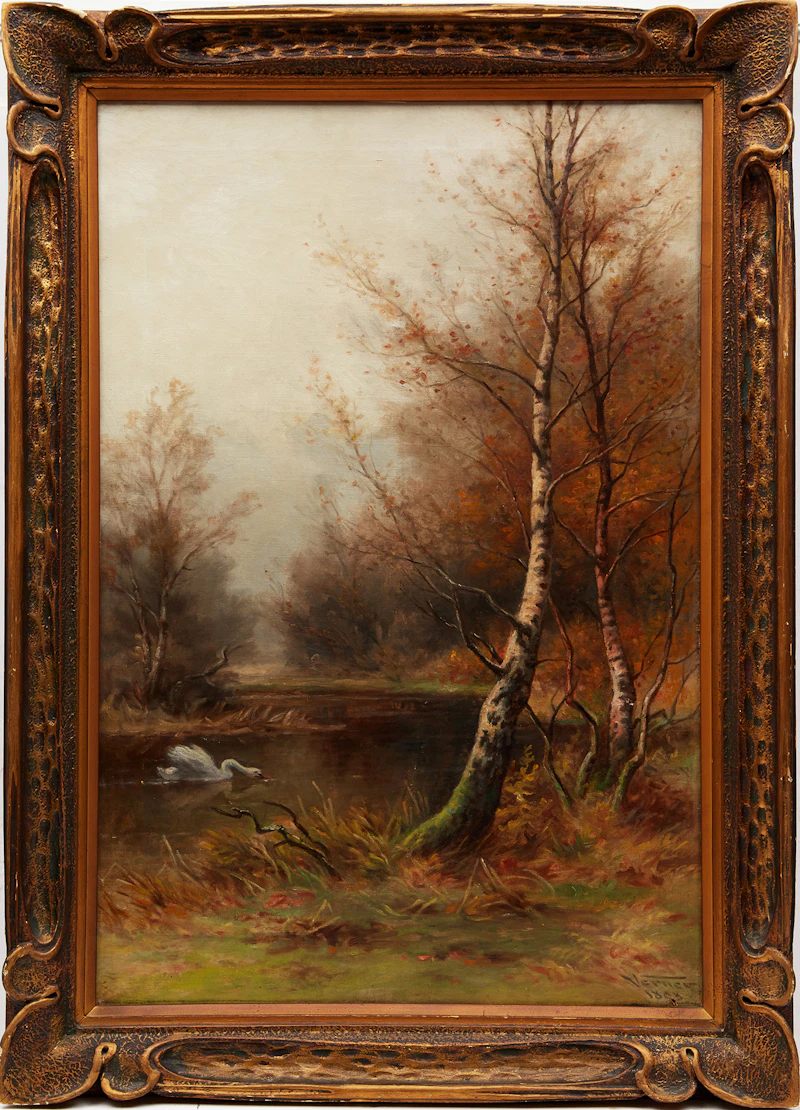 Frederick Arthur Verner, Swan in a Pond, oil on canvas, 1898 - view 2