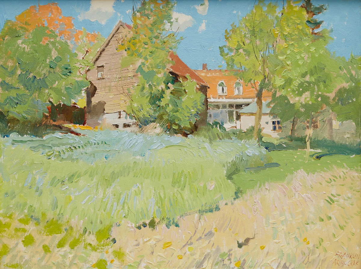 George Franklin Arbuckle, Back Yard at Enterprise, Ontario, oil on board, 1986