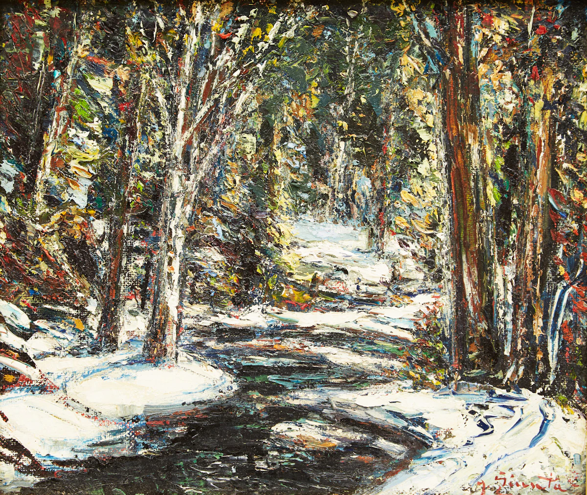 Joseph Giunta, Le Ruisseau Dégel, Laurentides, Quebec, oil on board
