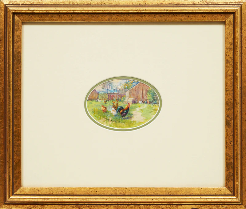 Elizabeth Annie McGillivray Knowles, Roosters with Chicks; Roosters and Chickens in the Yard, two watercolours - view 4