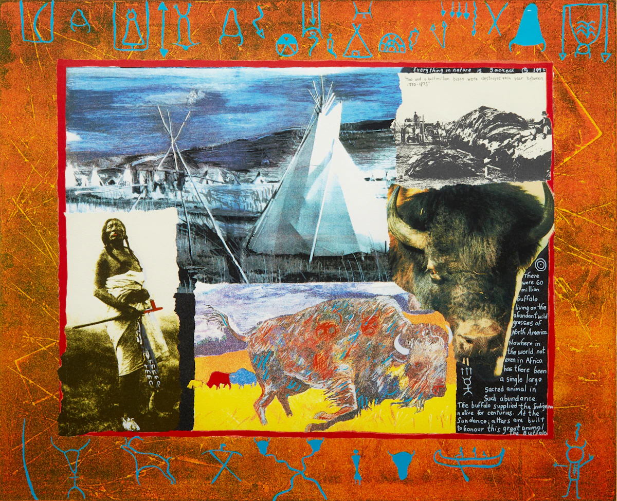 Jane Ash Poitras, Buffalo Hierophany, colour lithograph, 1992