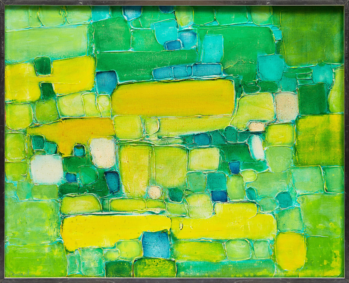 Victor Bourigaut, Abstract in Green, acrylic on canvas, 1972