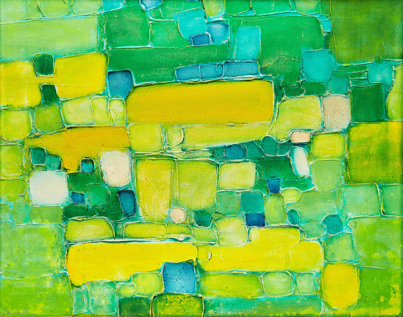 Victor Bourigaut, Abstract in Green, acrylic on canvas, 1972 - view 2