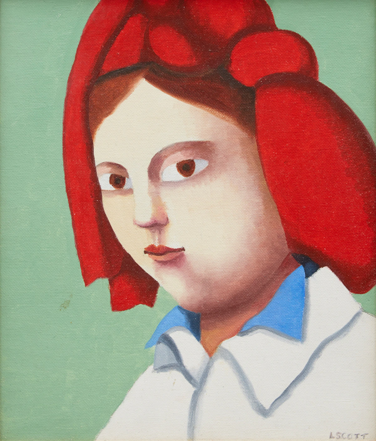 Louise Scott, Girl in a Red Kerchief, oil on canvas board